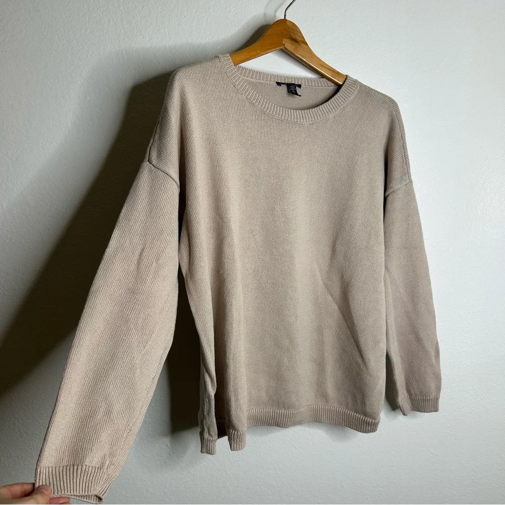 Eileen Fisher Organic Cotton Linen Tan Neutral Knit Pullover Sweater